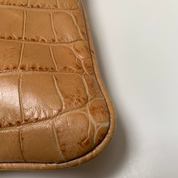 Croc Embossed Tan Leather Made in Italy Chain Shoulder Bag - Picture 6 of 12